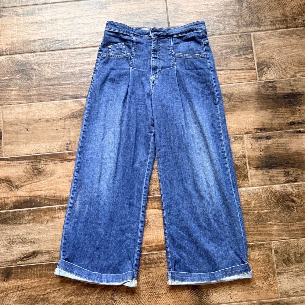 Anthropologie Pilcro Emory Pleated High-Rise Cuffed Wide-Leg Jeans, Blue, 29